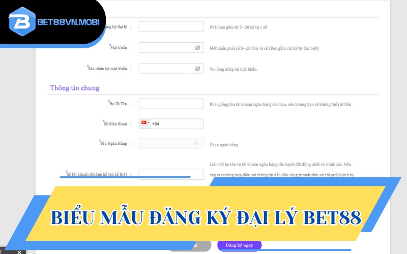 Biểu mẫu tạo tài khoản đại lý